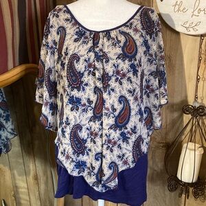NAIF Paisley Blouse in Blue and White